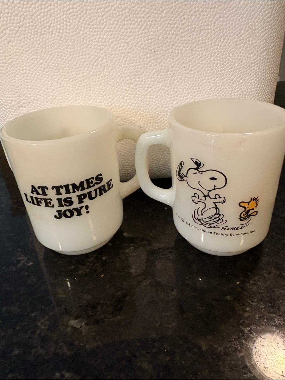 Vintage Anchor Hocking Fire King Snoopy Milk Glass Mug